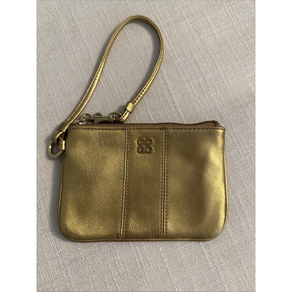 NWT COACH JULIA SPOTLIGHT LEATHER WRISTLET CLUTCH WALLET GOLD 46810B Zip Strap